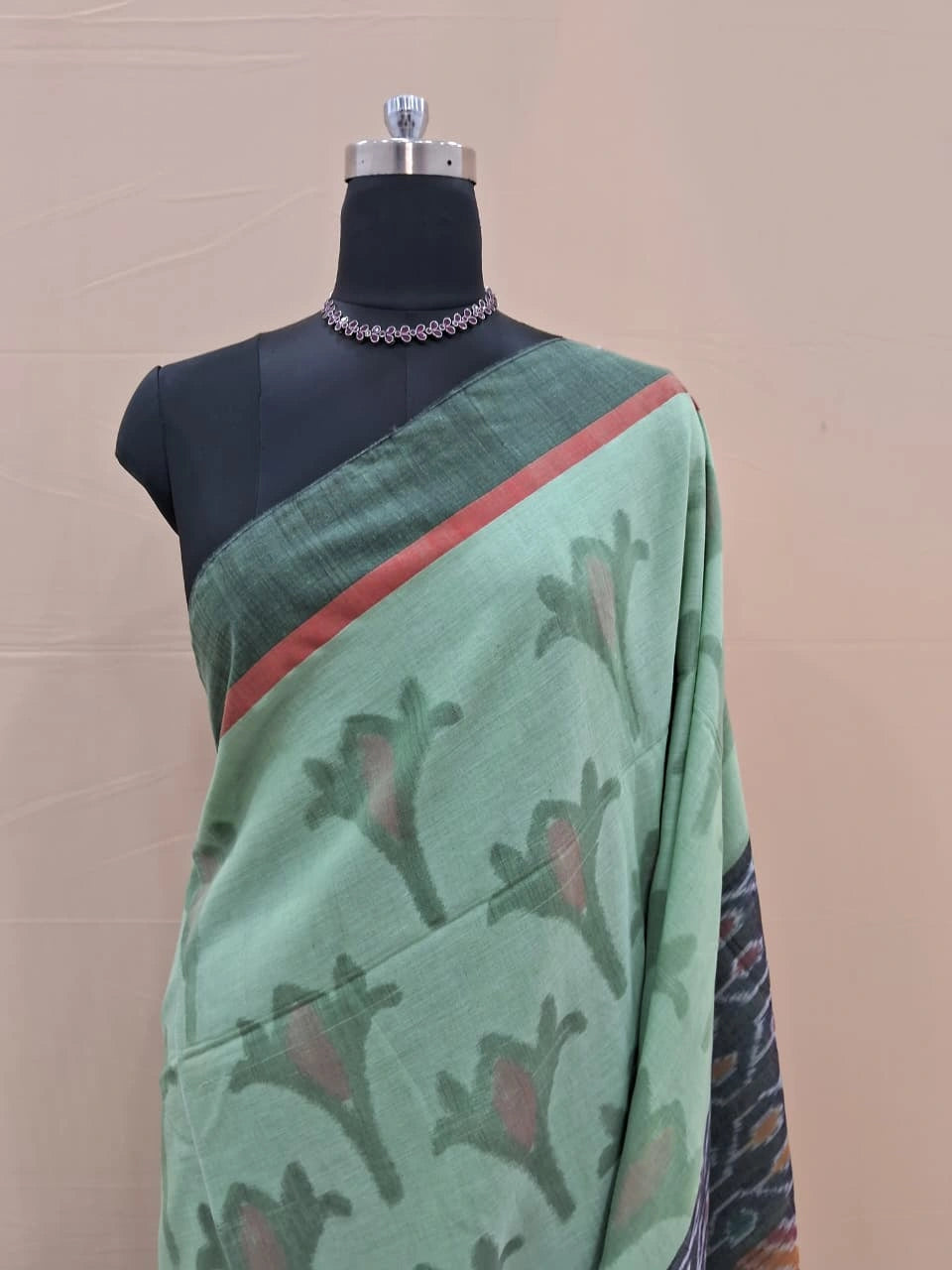 Elegant Pista Green Khadhi Cotton Saree 1