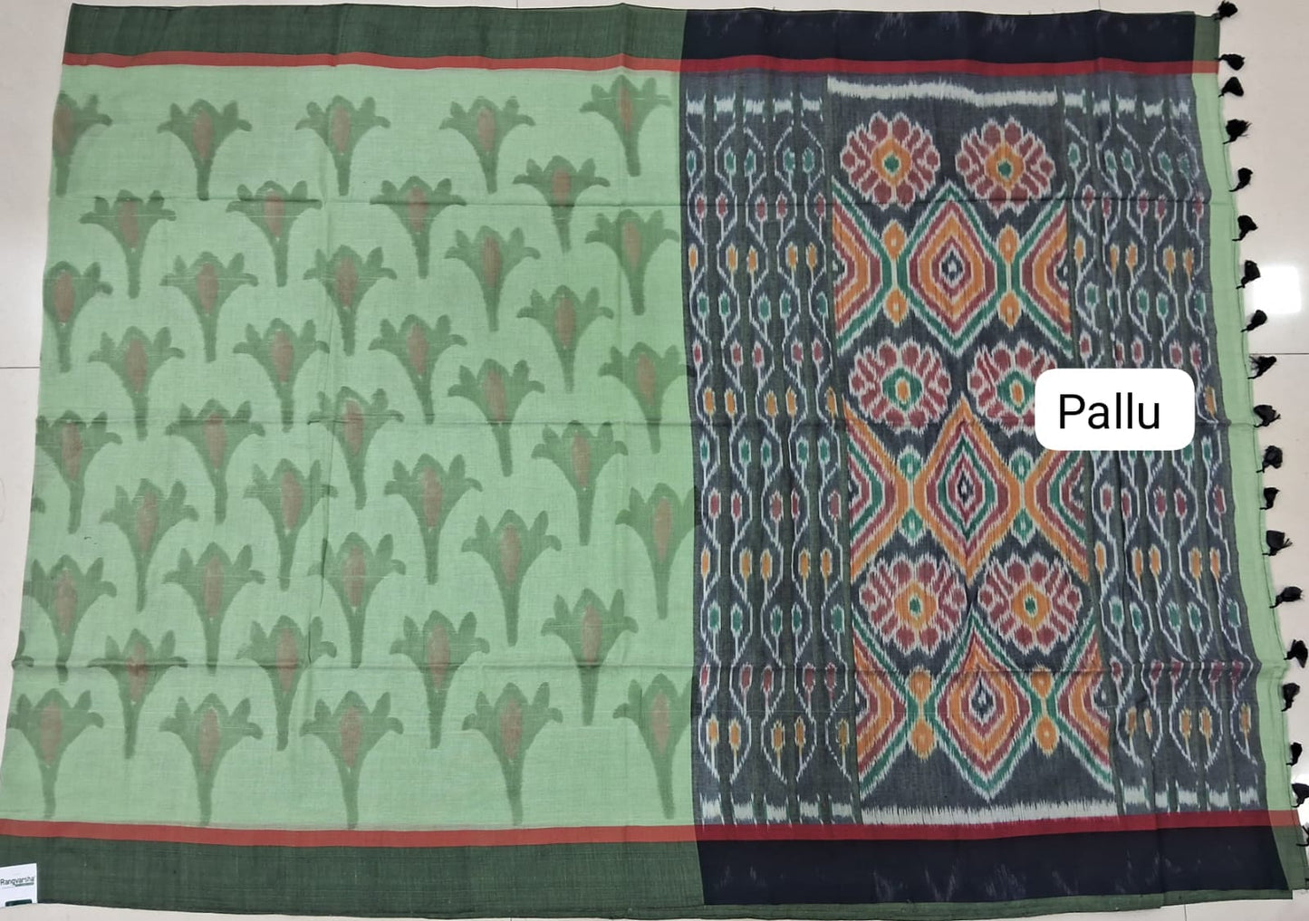 Pista Green Khadhi Cotton Saree pallu