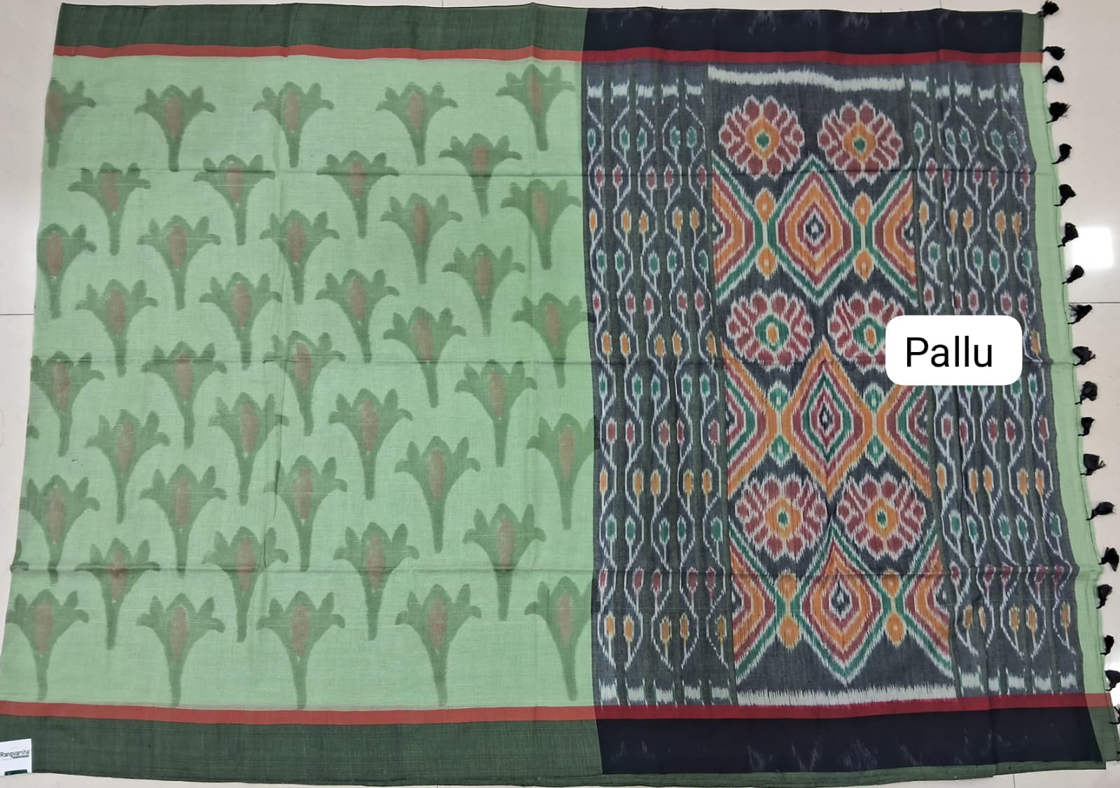 Pista Green Khadhi Cotton Saree pallu