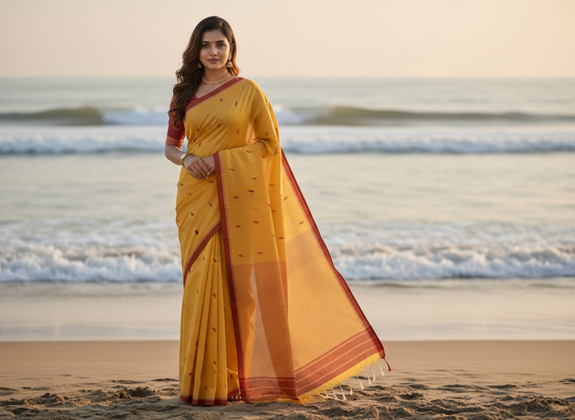 Mustard Yellow Khadhi Cotton Saree