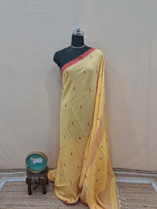 Mustard Yellow Khadhi Cotton Saree