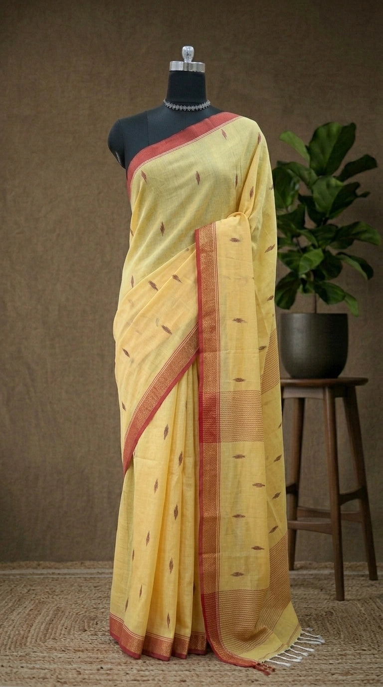 Mustard Yellow Khadhi Cotton Saree