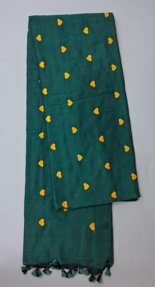 Bottle Green Khadi Cotton Saree