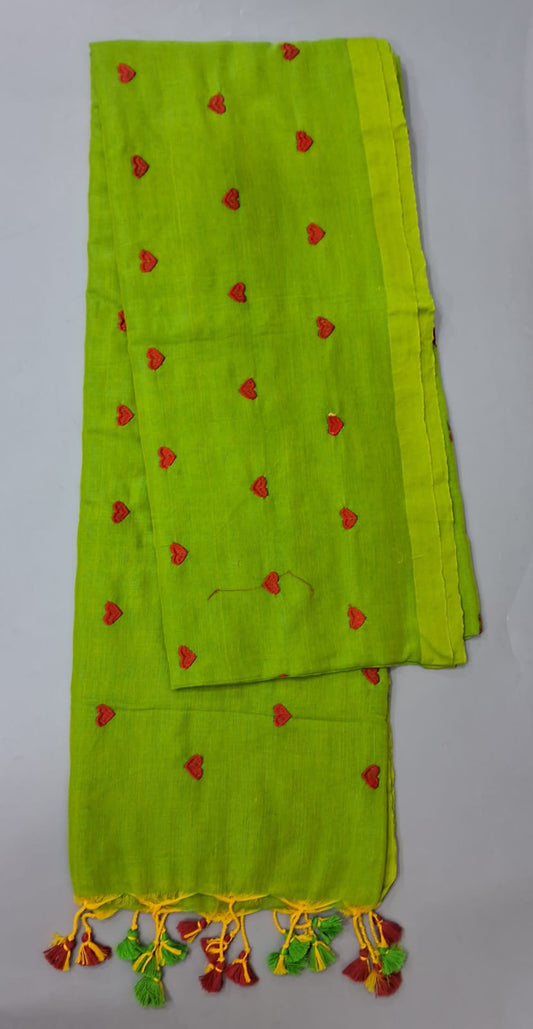 Lime Green Khadi Cotton Saree