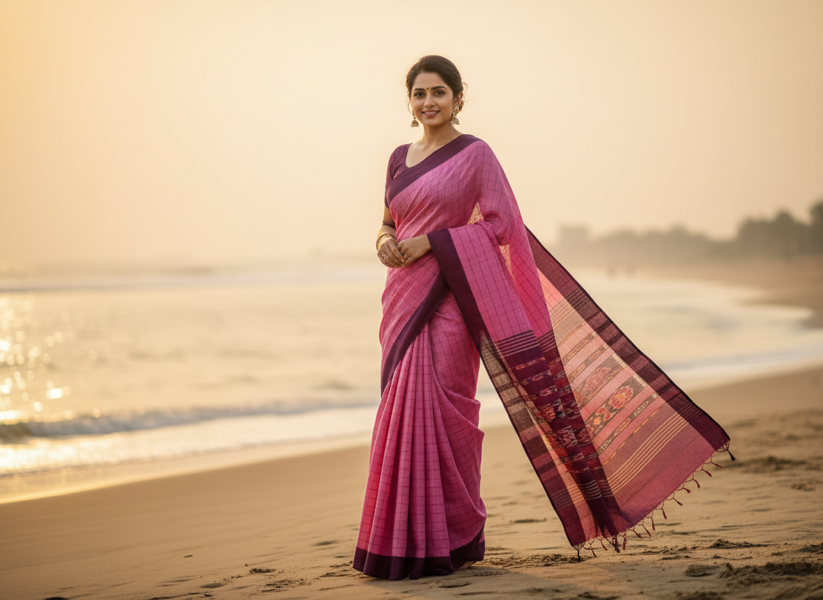 Pink Khadhi Cotton Saree