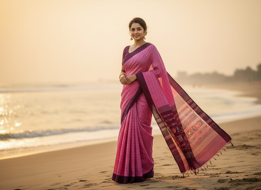Pink Khadhi Cotton Saree