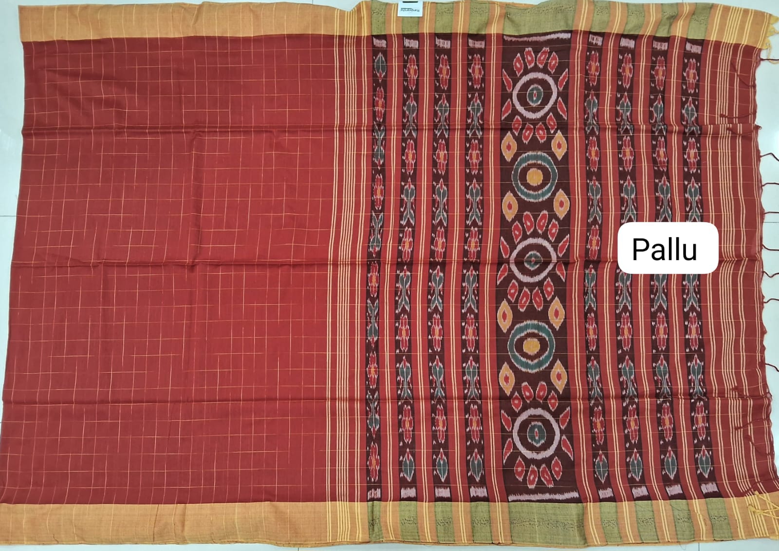 Tomato red Khadhi Cotton Saree pallu