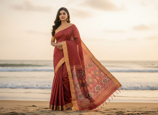 Tomato red Khadhi Cotton Saree