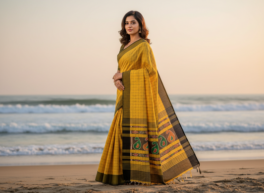 Light Yellow Khadhi Cotton Saree