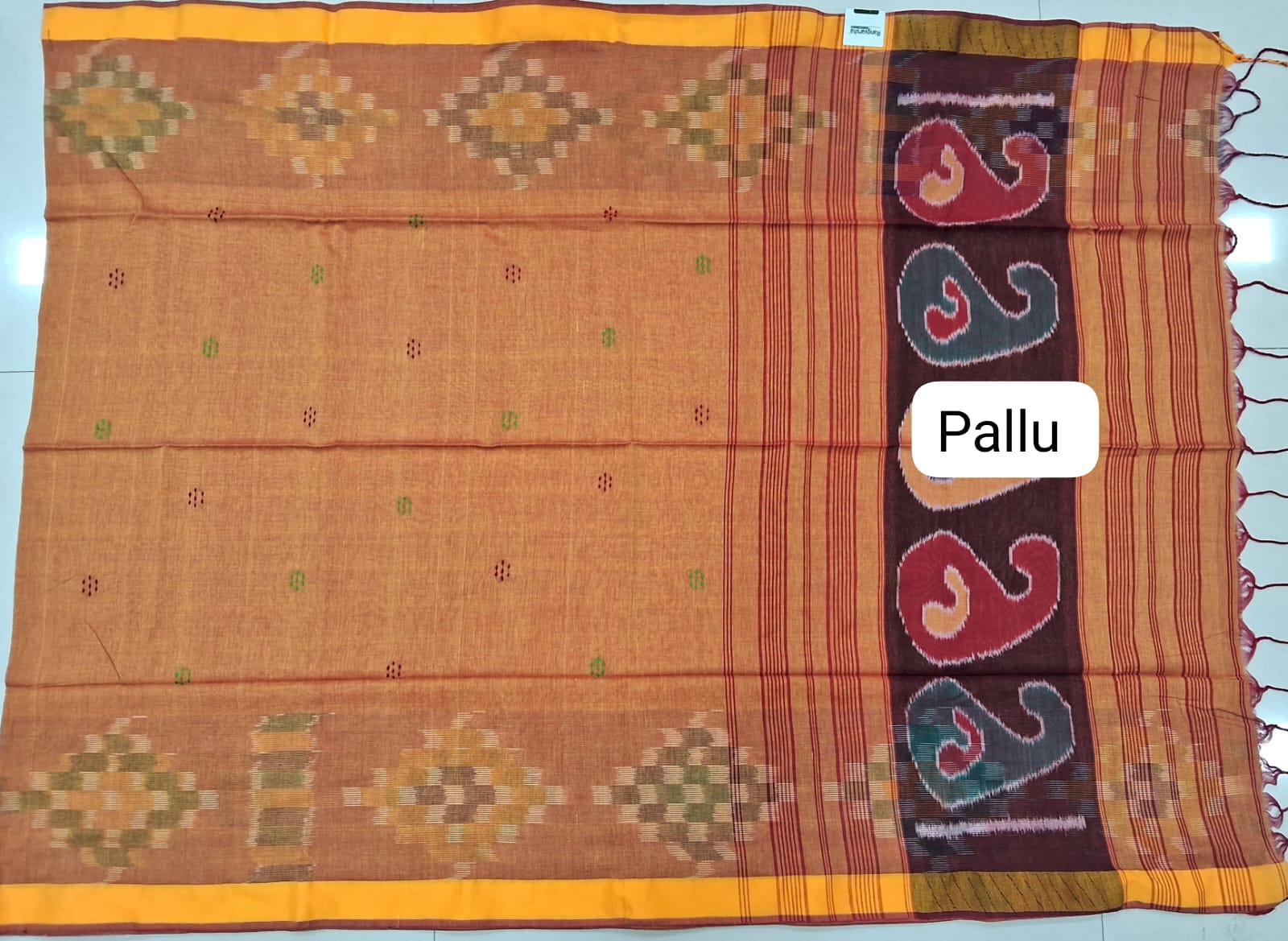 Mustard Yellow Khadhi Cotton Saree pallu