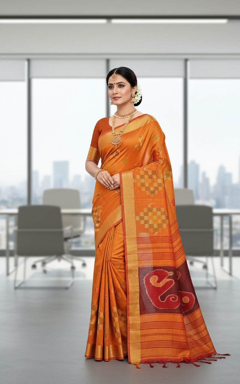 Mustard Yellow Khadhi Cotton Saree