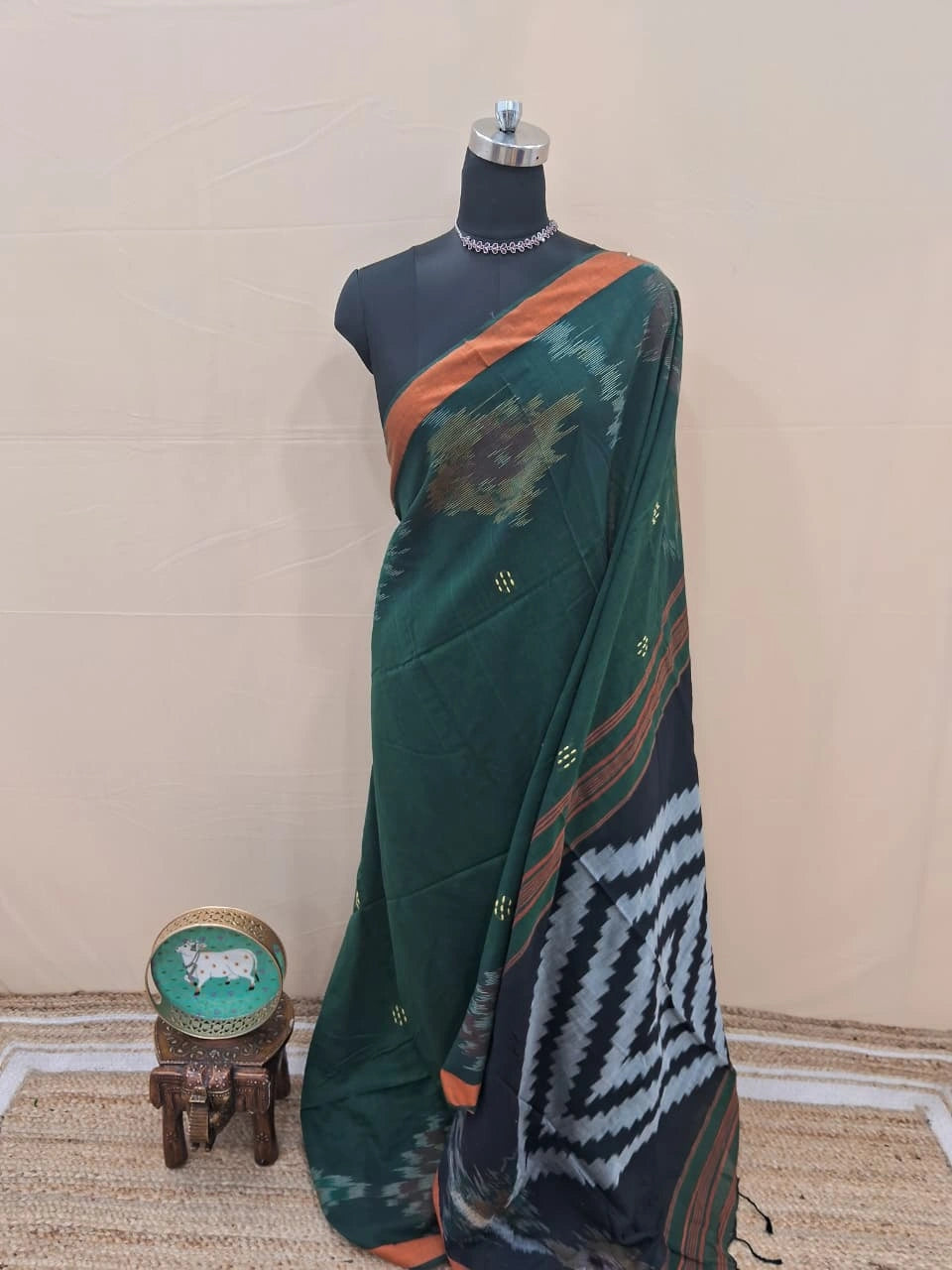 Bottle Green Handloom Khadhi Cotton Saree