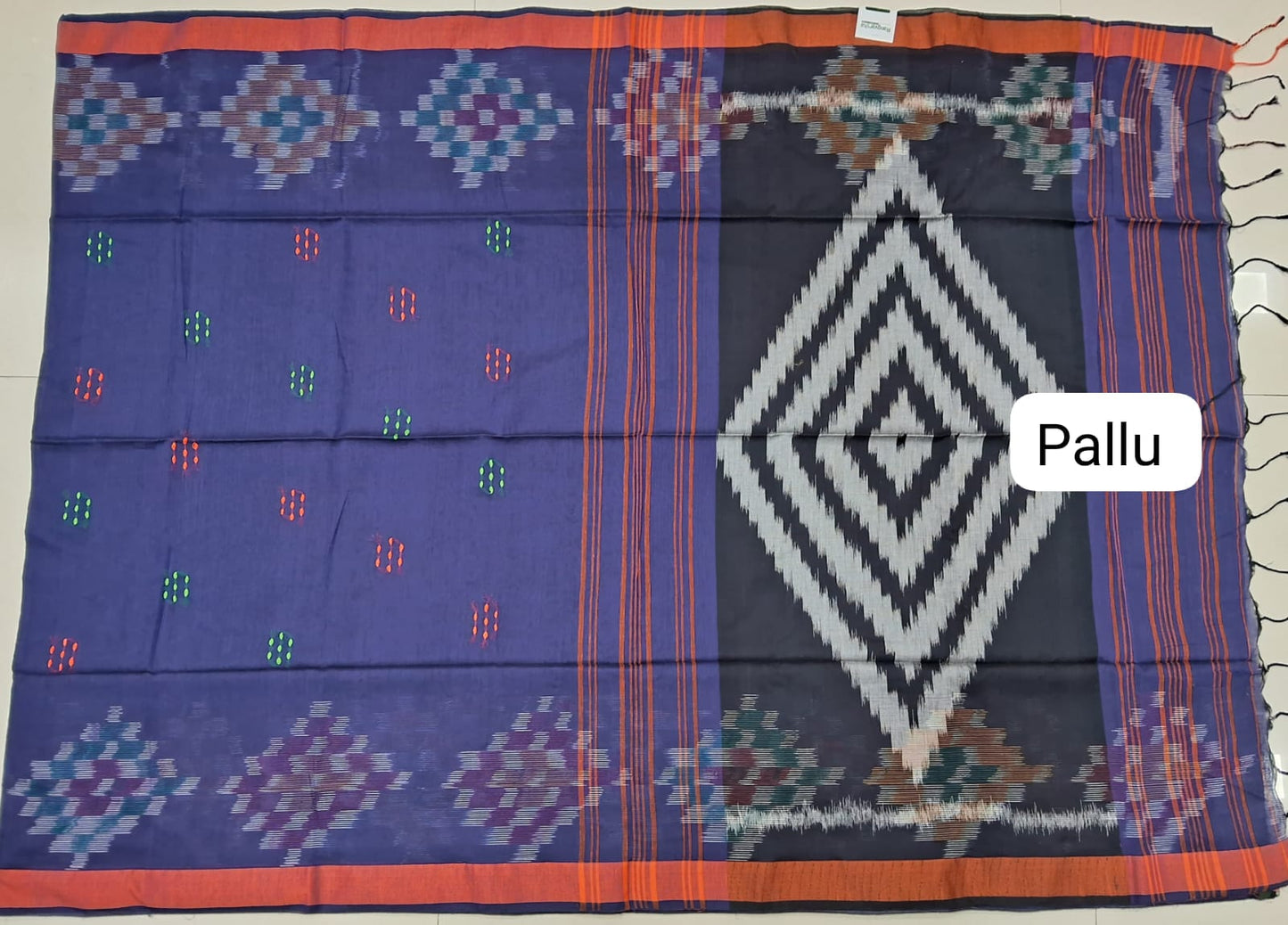 Navy Blue Khadhi Cotton Saree pallu