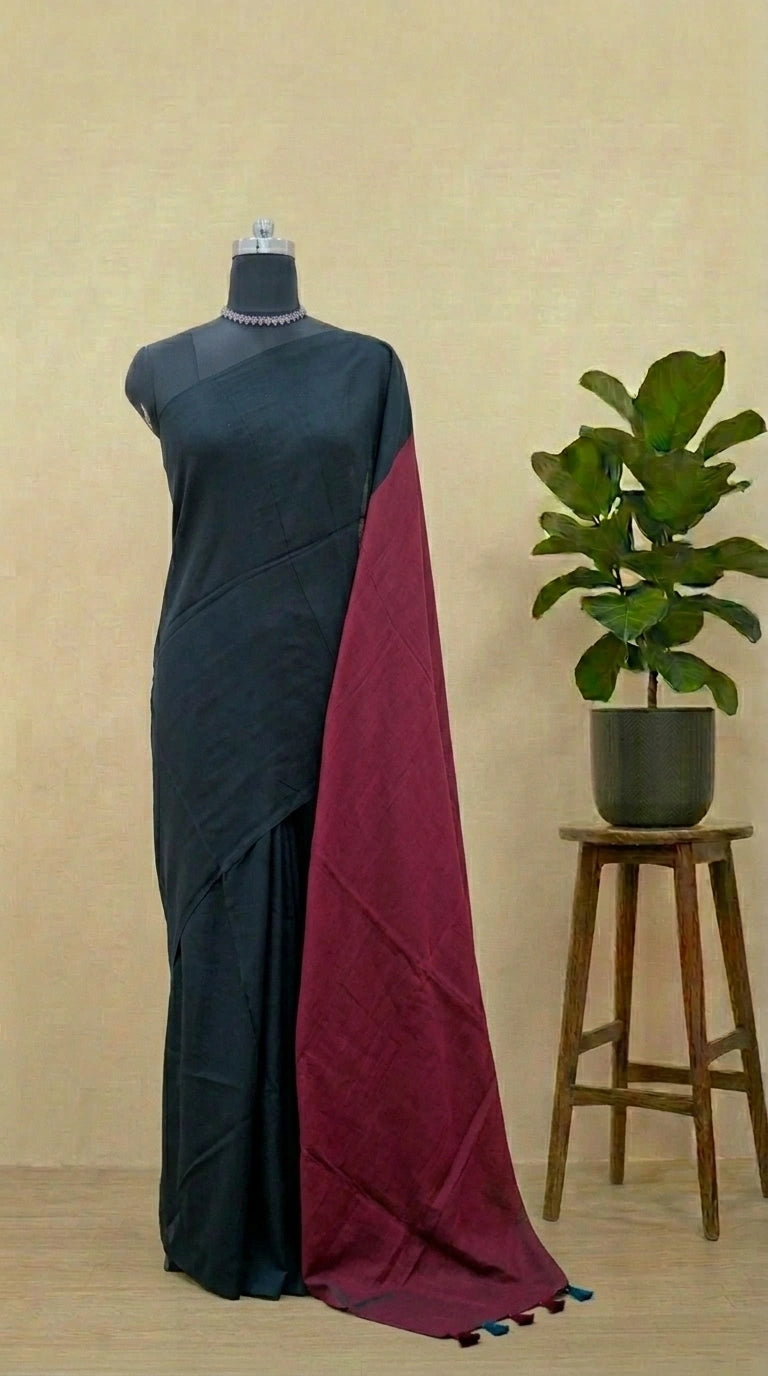 Timeless Black Khadi Cotton Saree