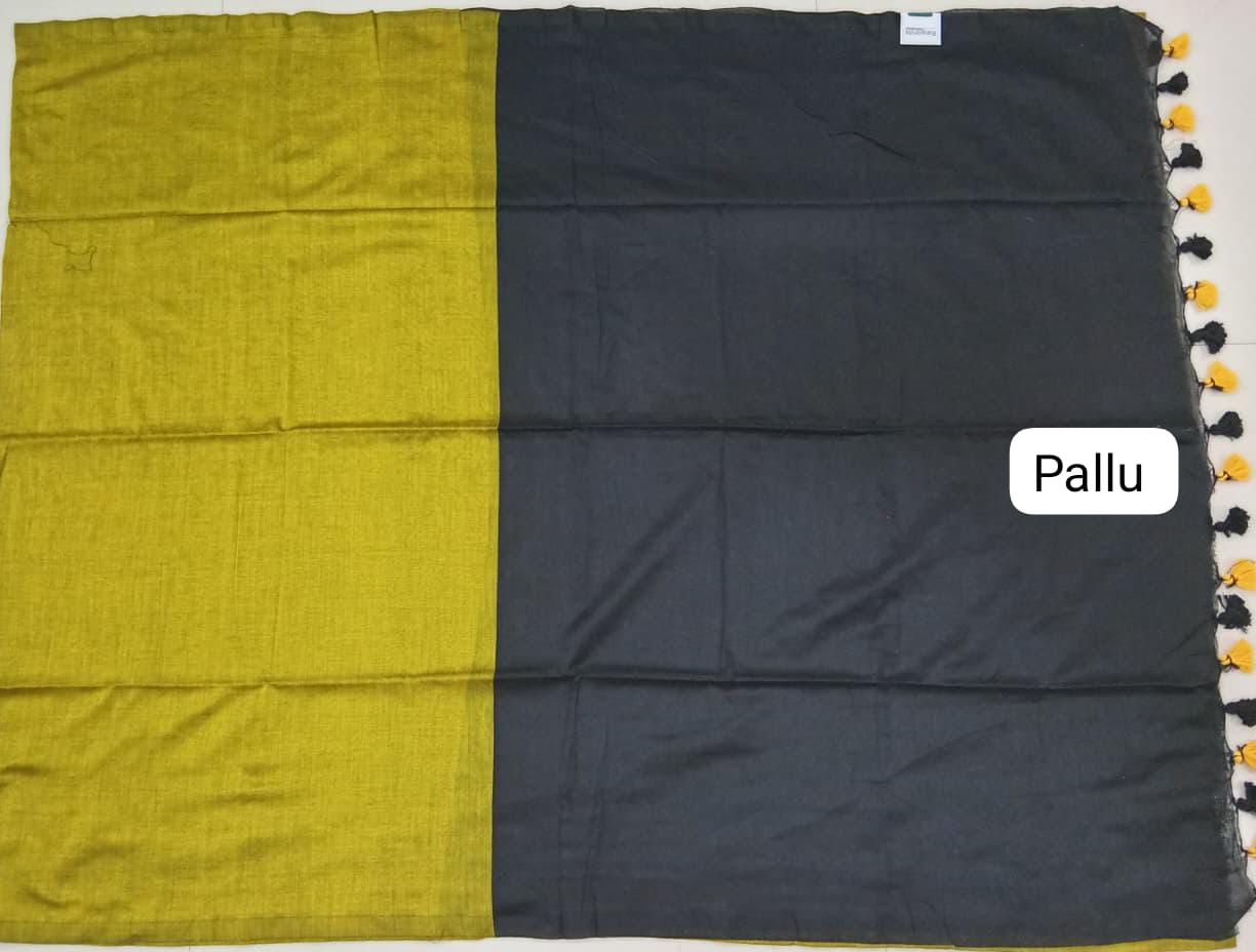 Lemon Yellow Khadhi Cotton Saree pallu