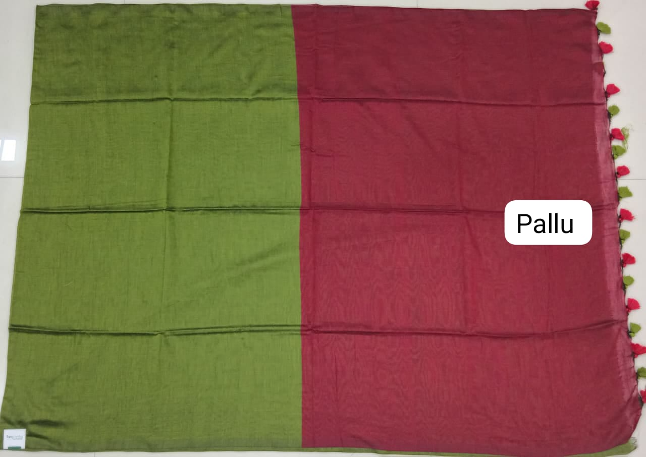 Green Khadhi Cotton Saree pallu