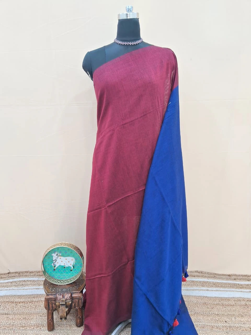 Maroon Khadhi Cotton Saree
