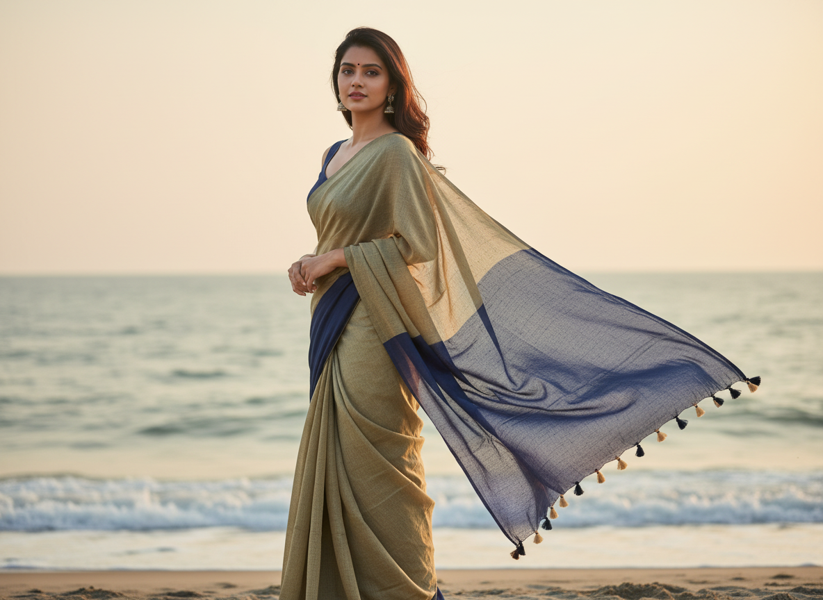 Elegant Beige Khadhi_ Drape
