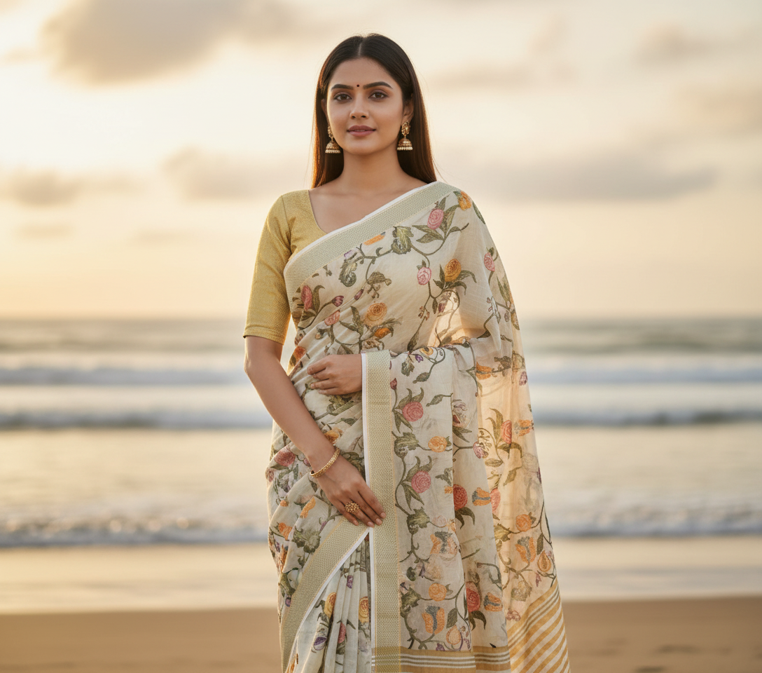 Beige Khadhi Cotton_ Saree