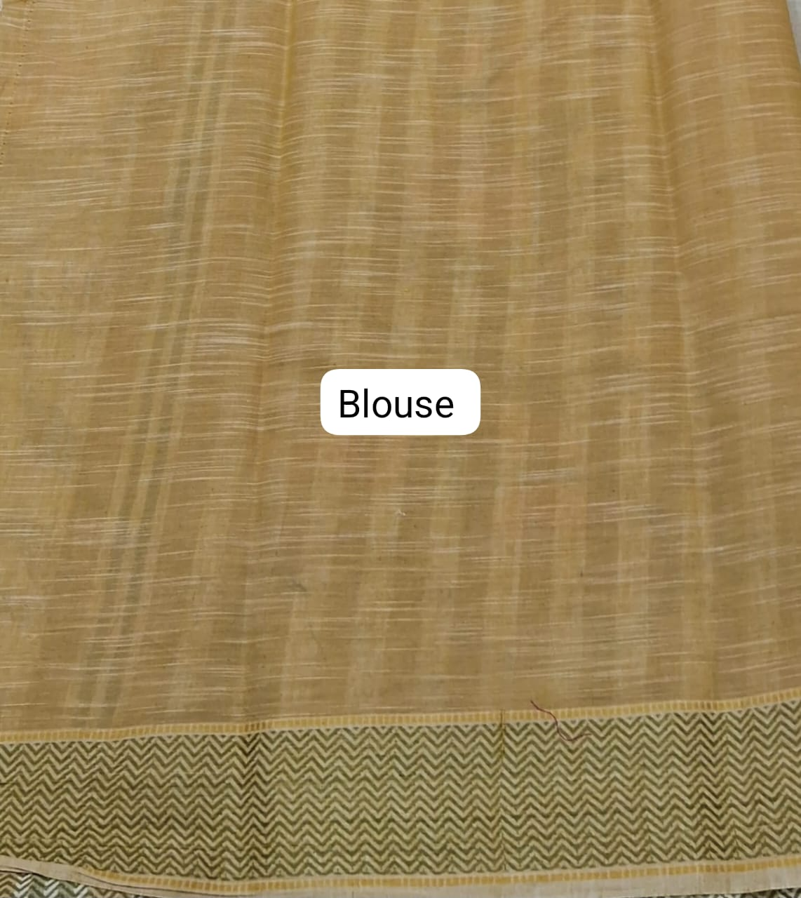 Beige Khadhi Cotton Saree Blouse