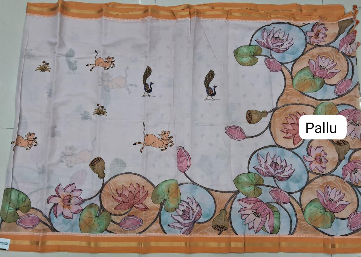 White Khadhi Cotton Saree Pallu