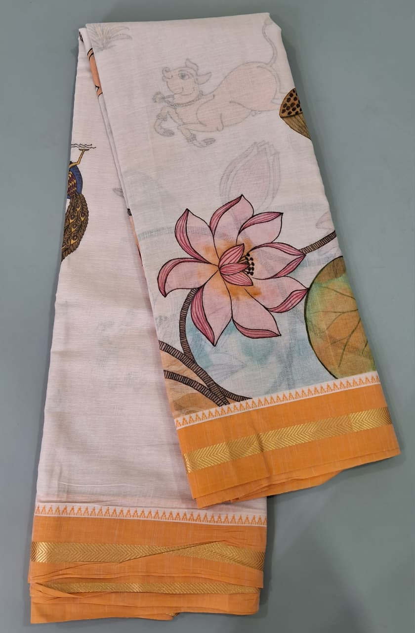 White Khadhi Cotton Saree 