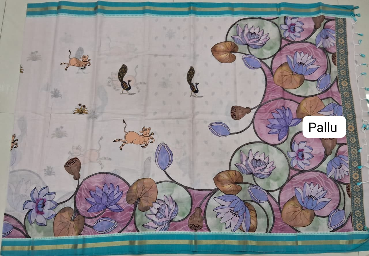 White Khadhi Cotton Saree Pallu