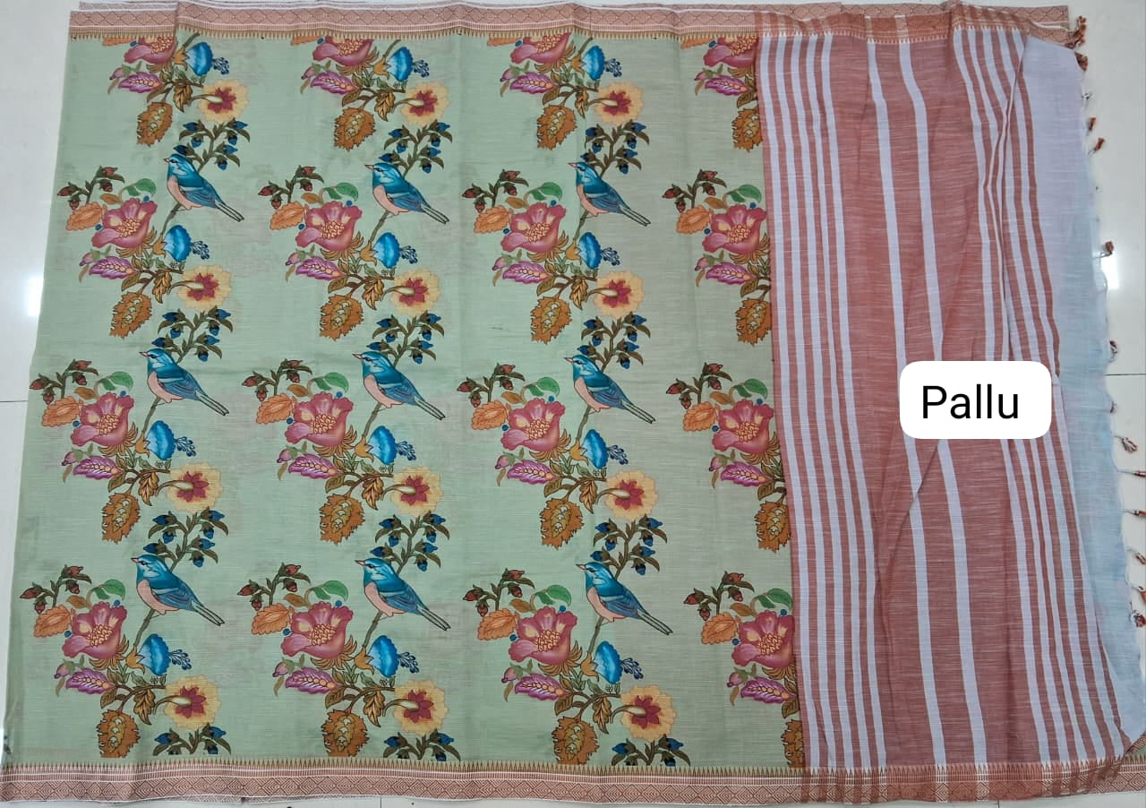 Sea Spray Green khadhi Cotton Saree Pallu