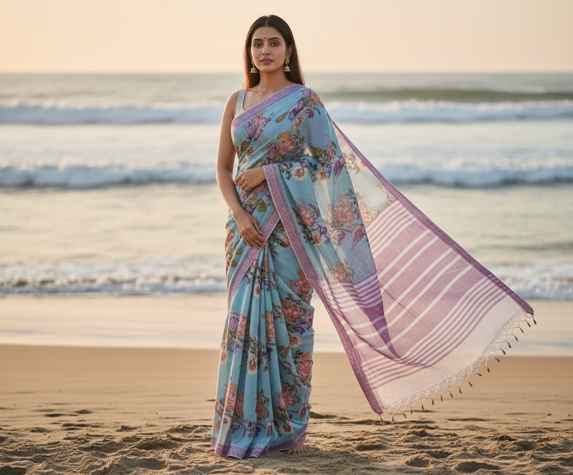 Sea Blue Khadhi Cotton_ Saree 