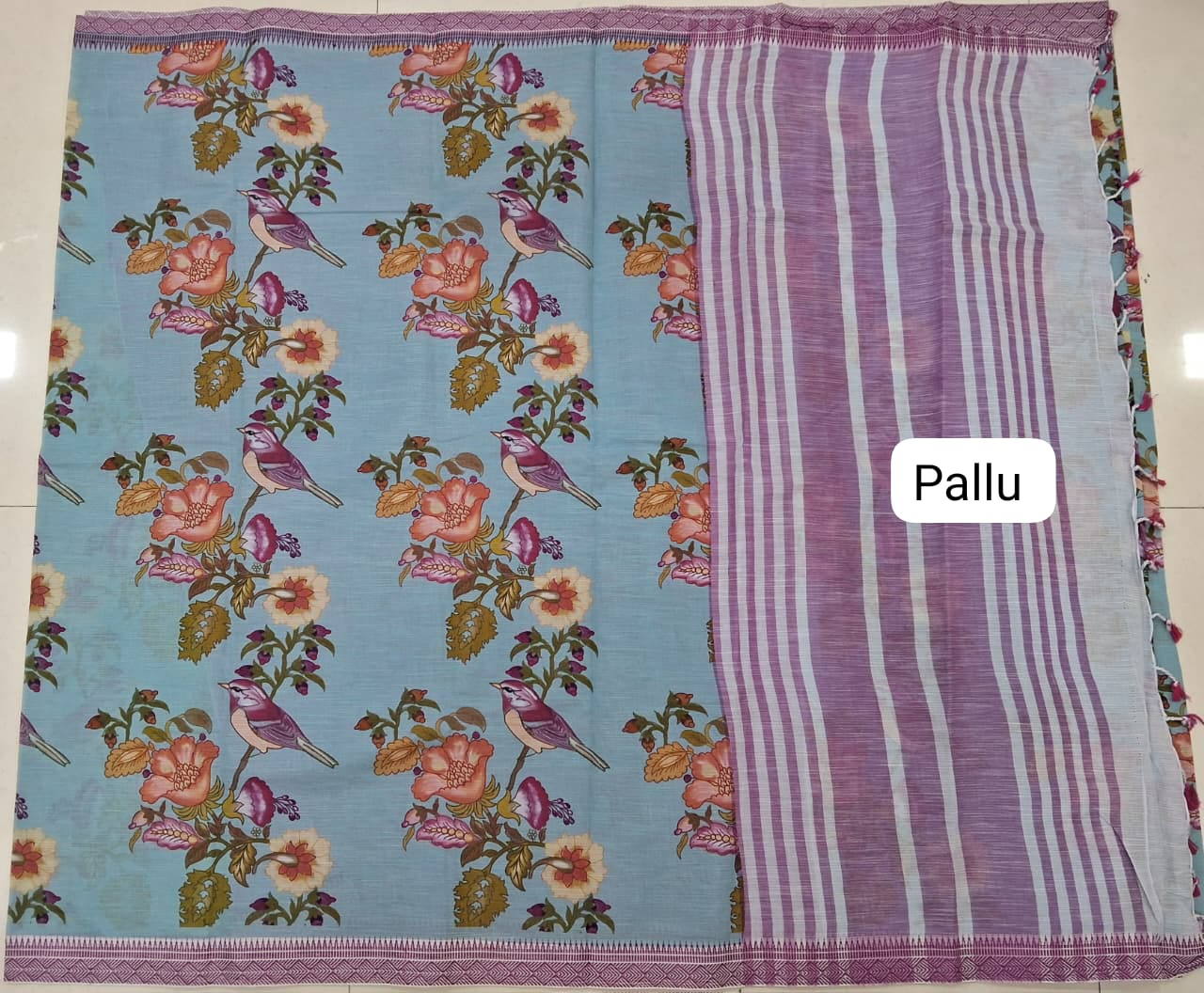 Sea Blue Khadhi Cotton Saree Pallu