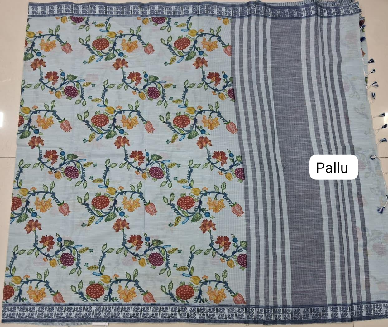 Light Blue Khadhi Cotton Saree Pallu