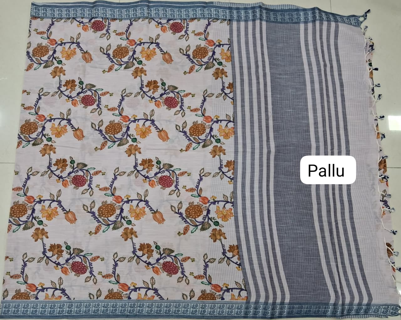 White Khadhi Cotton Saree Pallu