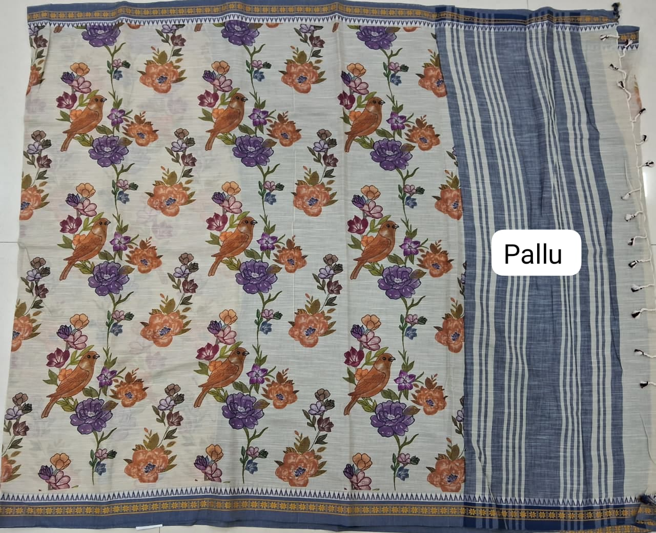 Light Pista green Khadhi Cotton Saree Pallu