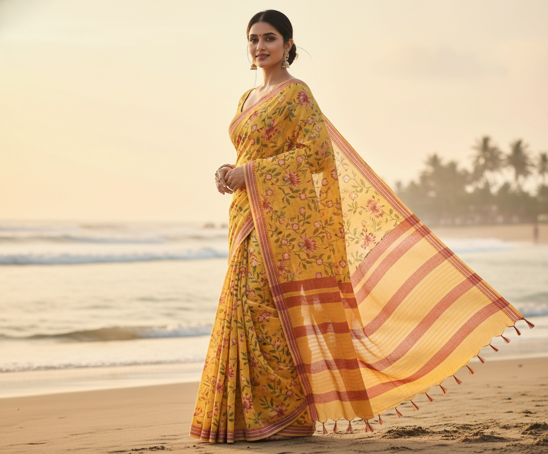 Yellow Khadhi Cotton _Saree