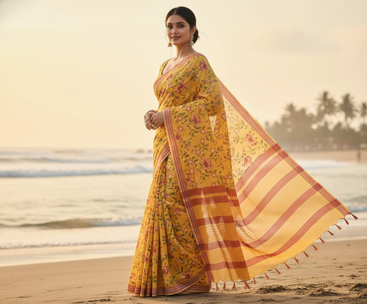 Yellow Khadhi Cotton _Saree