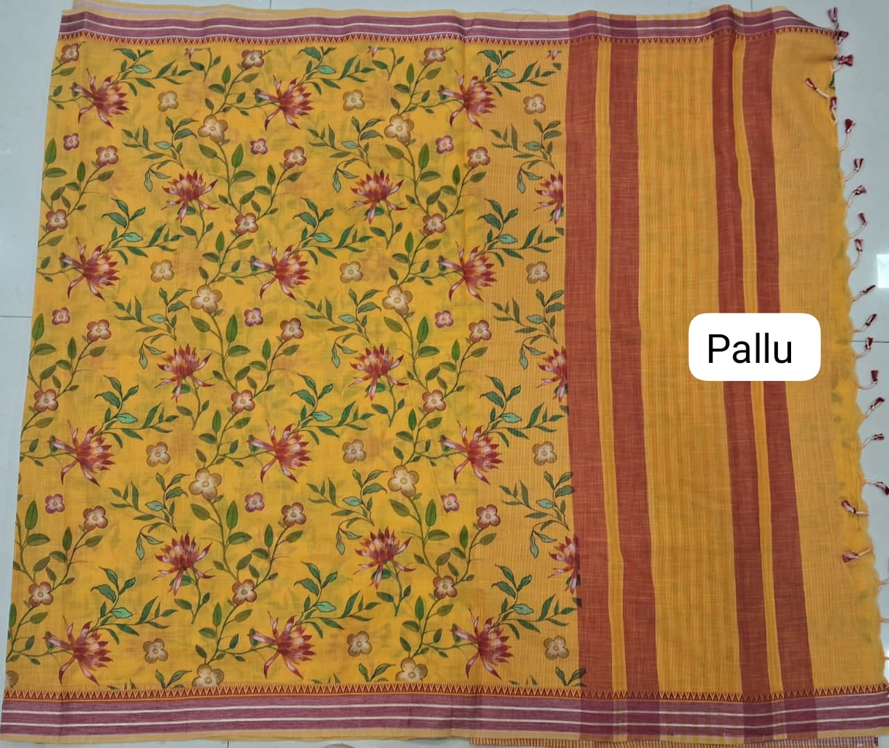 Yellow Khadhi Cotton Saree Pallu