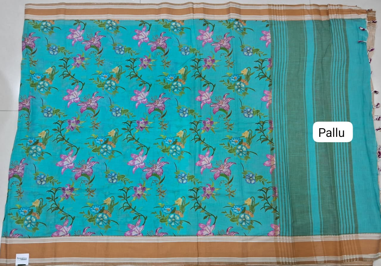 Sky Blue Khadhi Cotton Saree Pallu