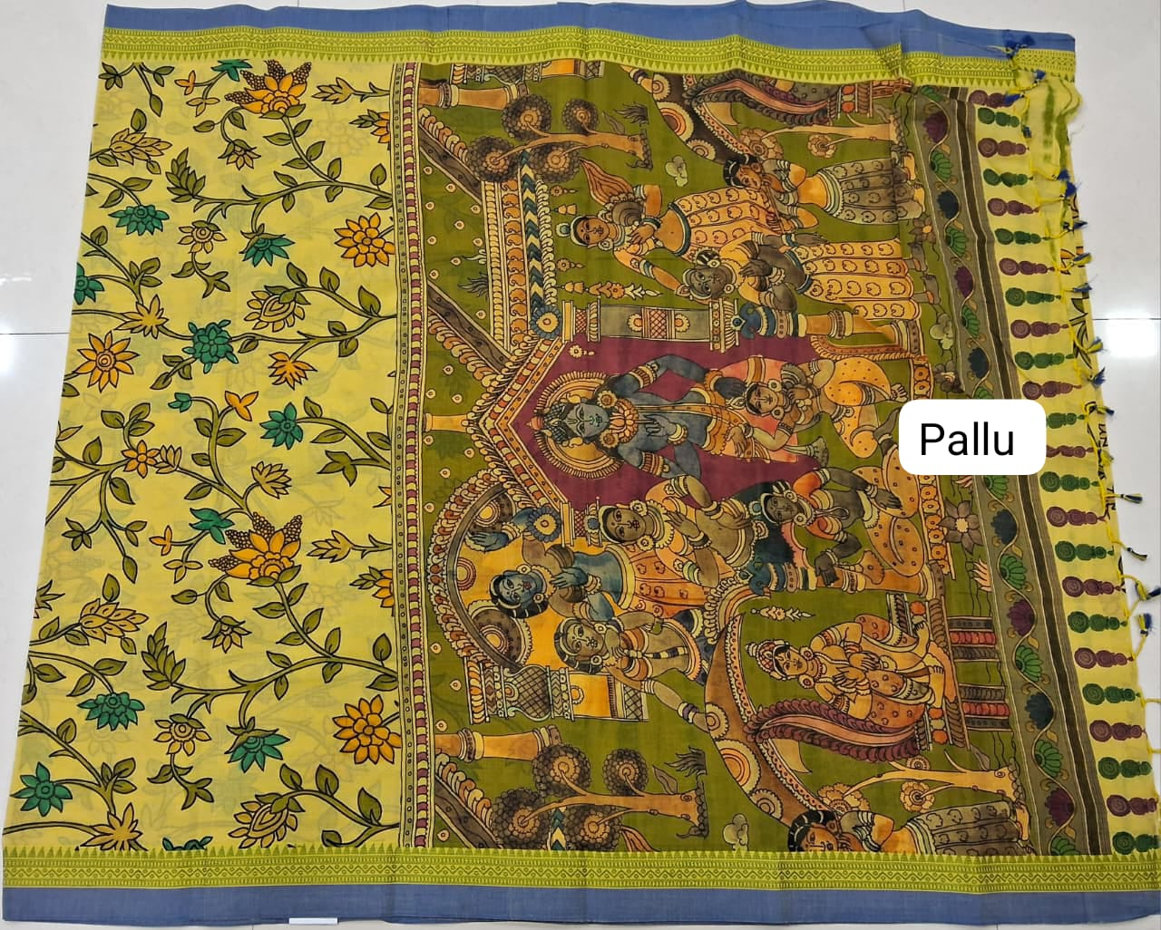 Yellow Khadhi Cotton Saree pallu