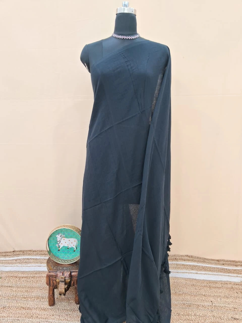 Black khadhi mulmul cotton Saree 