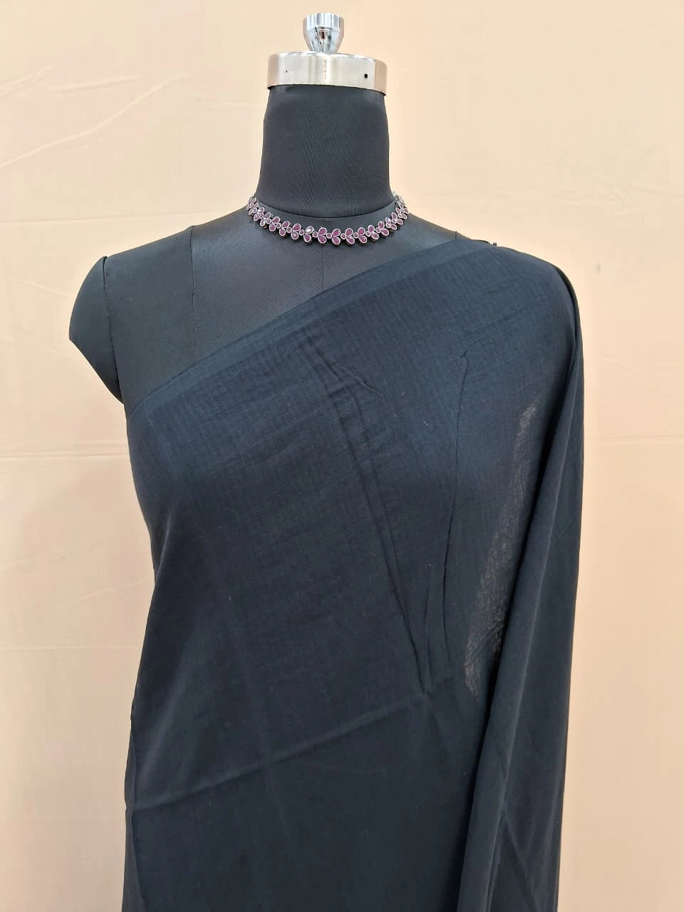 Black khadhi mulmul cotton Saree 1