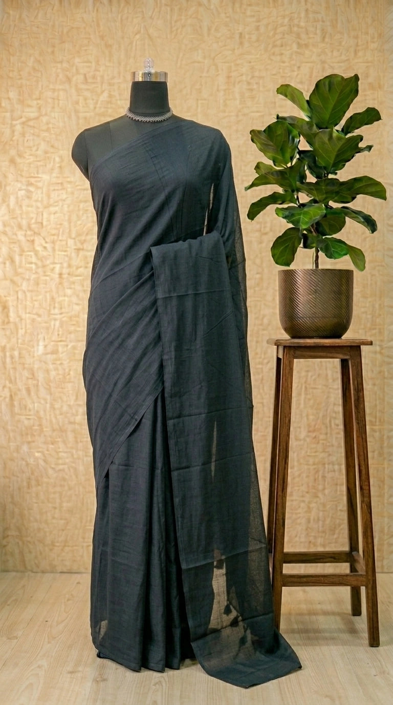 Black khadhi mulmul cotton Saree 