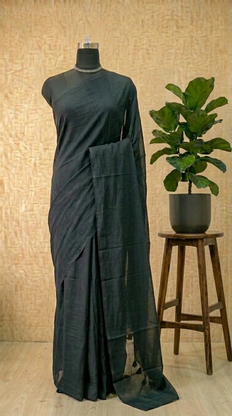 Black khadhi mulmul cotton Saree 
