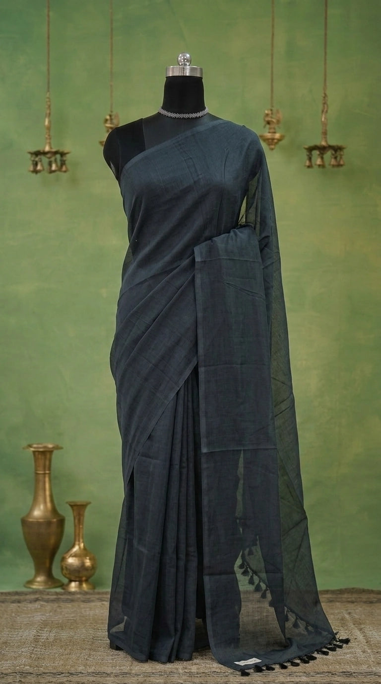 Black khadhi mulmul cotton Saree 
