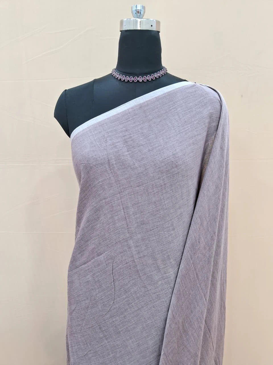 Grey khadhi mulmul cotton saree 1