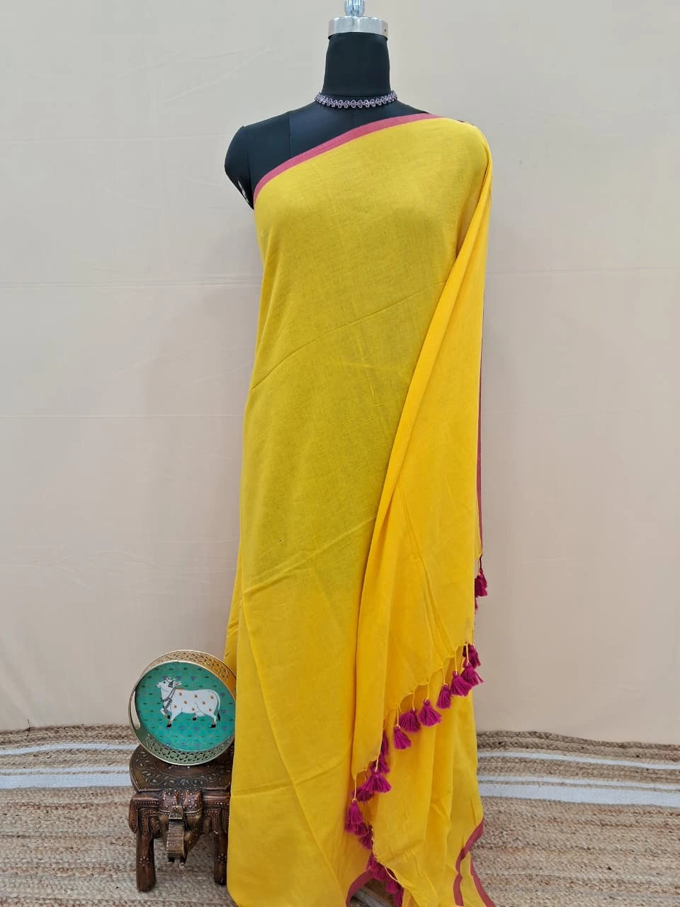 Mango Yellow khadhi mulmul cotton saree 