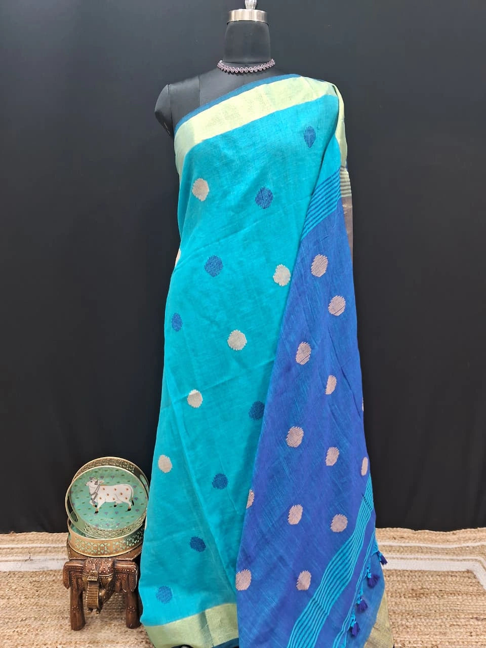 Traditional Sky Blue Khadhi Cotton Saree