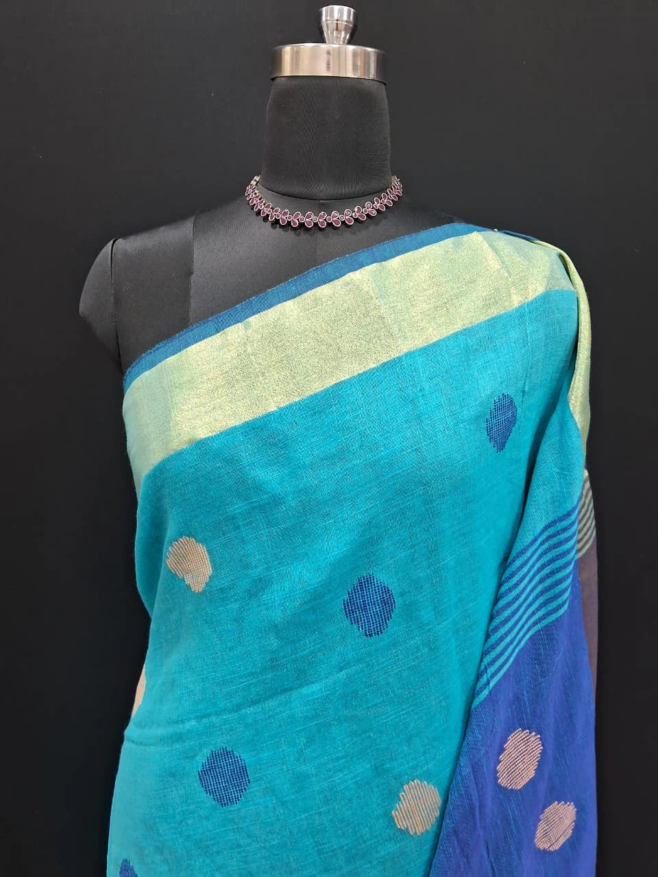 Traditional Sky Blue Khadhi Cotton Saree 