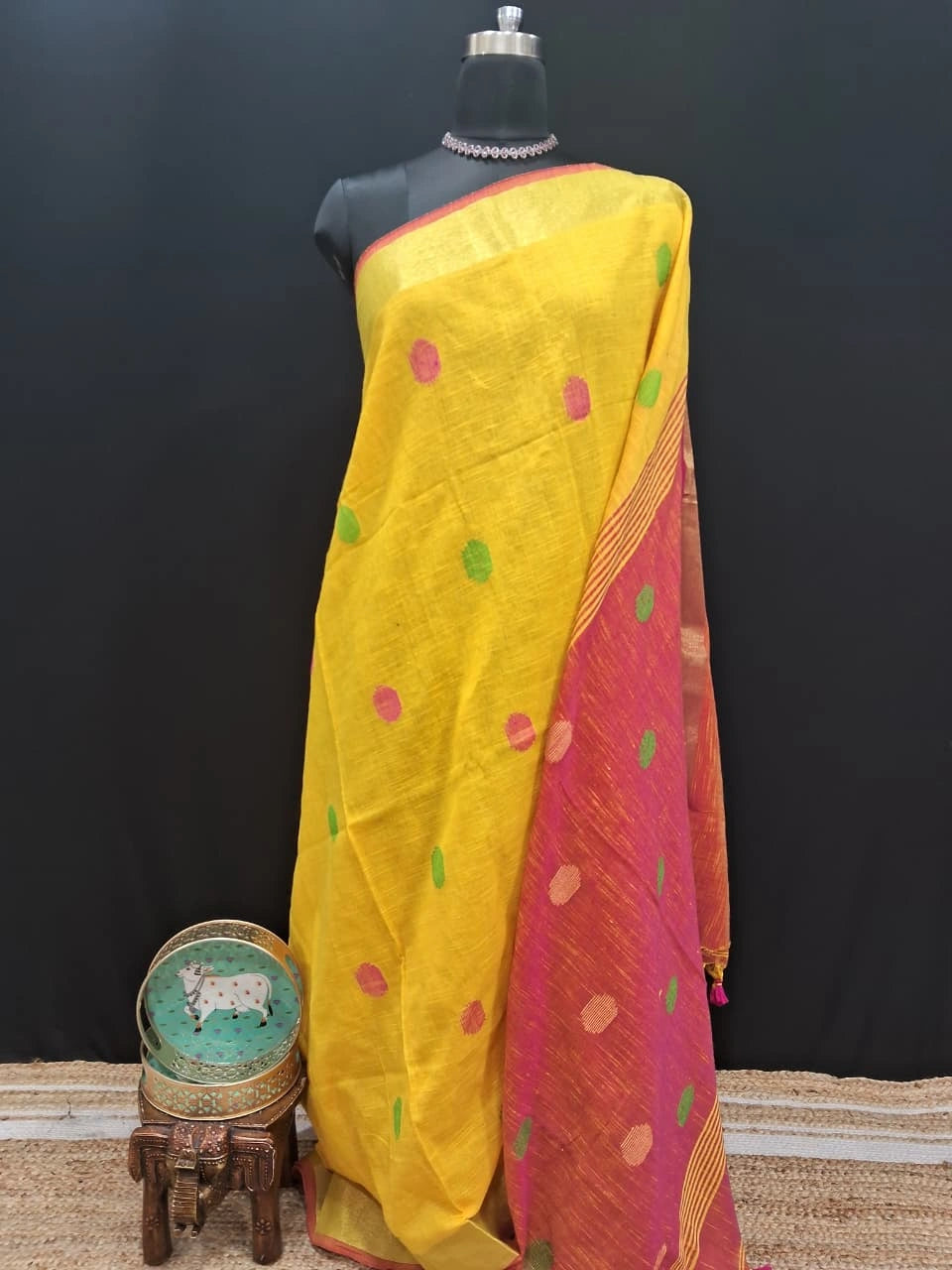 Elegant Mango Yellow Khadhi Cotton Saree