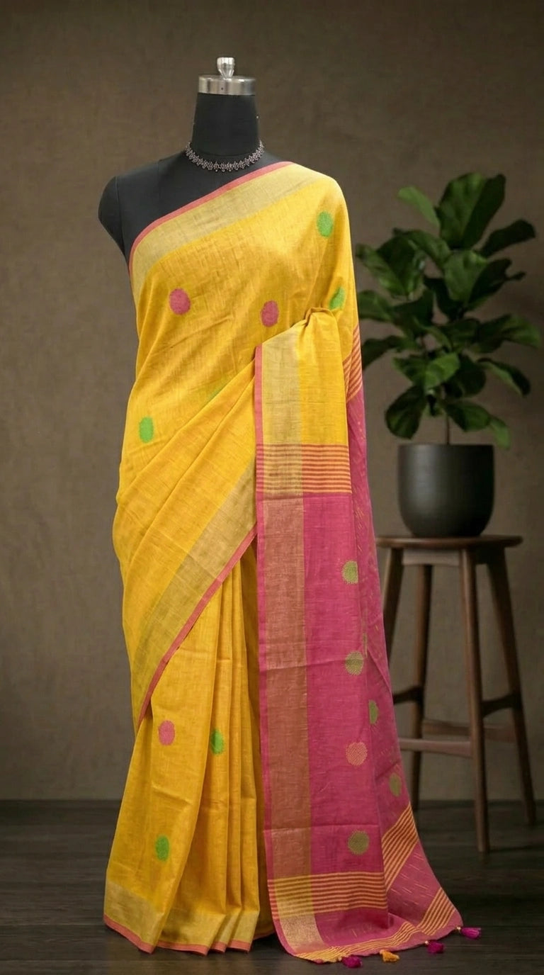Elegant Mango Yellow Khadhi Cotton Saree