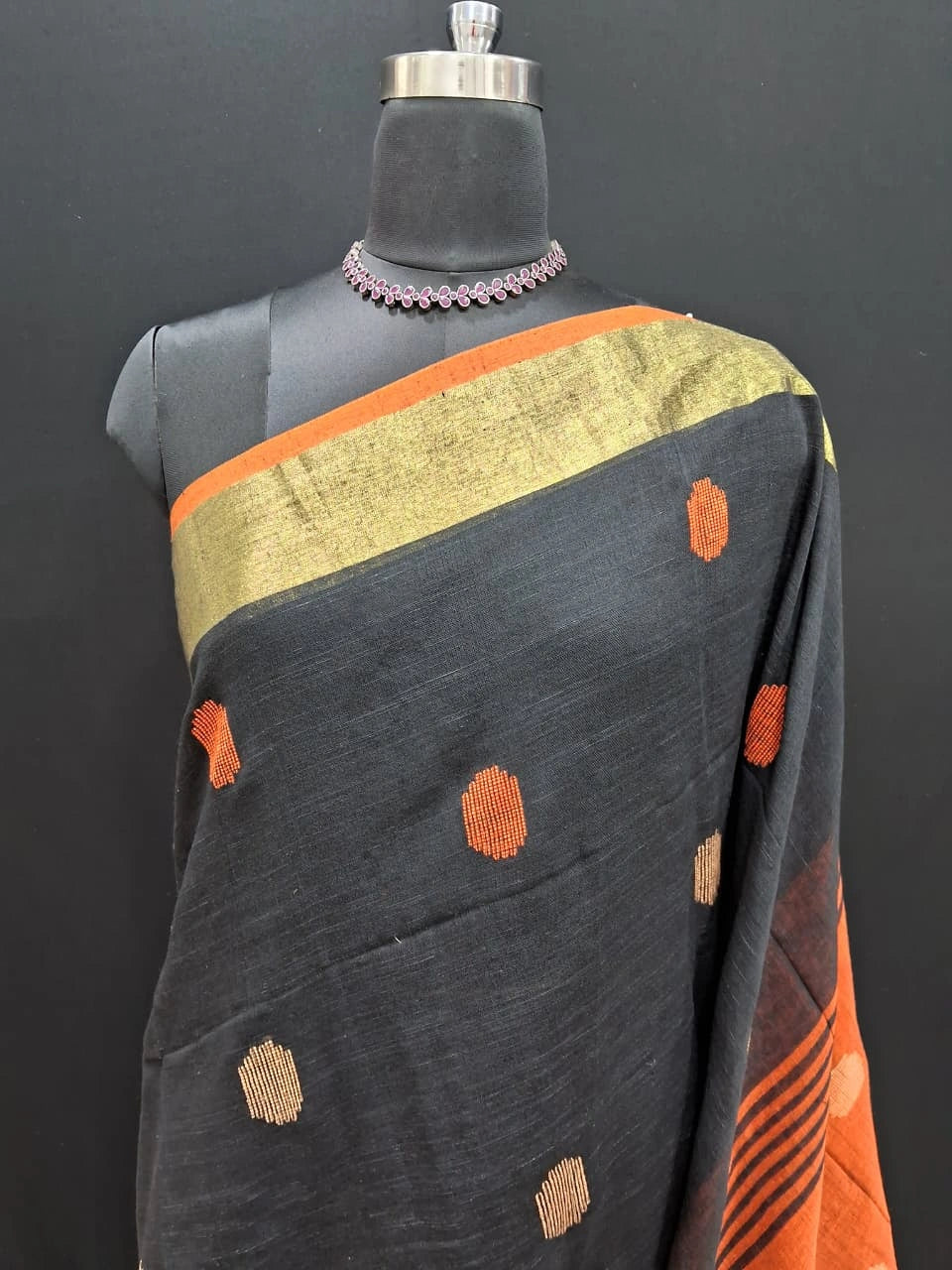 Beautiful Black Khadhi Cotton Saree  